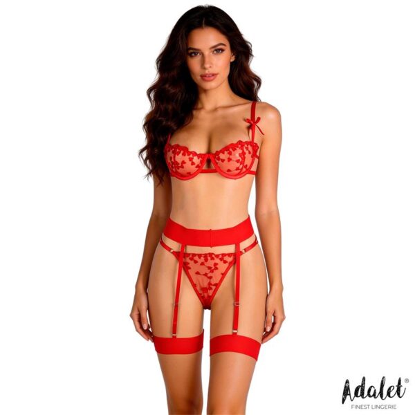 Yvonne bra, thong, and garter belt Set with Hearts Red